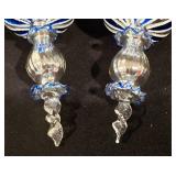 LL-CL - Set of 4 Blue and Silver Glass Christmas Ornaments