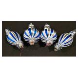 LL-CL - Set of 4 Blue and Silver Glass Christmas Ornaments