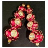 LL-CL - Pair of 7-Inch Vintage Red and Gold Glass Christmas Ornaments