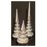 LL-CL - Set of 3 Smith & Hawken Silver Glass Christmas Trees