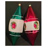 LL-CL - Pair of 9.5 Inch Vintage Teardrop Reflector Christmas Ornaments
