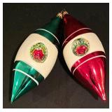 LL-CL - Pair of 9.5 Inch Vintage Teardrop Reflector Christmas Ornaments