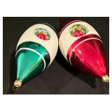 LL-CL - Pair of 9.5 Inch Vintage Teardrop Reflector Christmas Ornaments