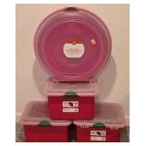 LL-CL - Set of 3 Red Storage Totes with Lids and 1 Holiday Wreath Storage Box