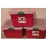 LL-CL - Set of 3 Red Storage Totes with Lids and 1 Holiday Wreath Storage Box