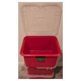 LL-CL - Set of 3 Red Storage Totes with Lids and 1 Holiday Wreath Storage Box