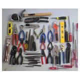 G - Large Hand Tool Assortment Including Pliers, Screwdrivers, Wrenches, Crimpers, and Level
