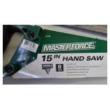 G - Hand Tool Lot with 3 Masterforce Hand Saws, Mallets, Hammers, and Metal Square