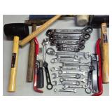 G - Mixed Hand Tool Lot with Wrenches, Pry Bars, and Mallets