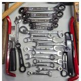 G - Mixed Hand Tool Lot with Wrenches, Pry Bars, and Mallets
