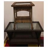G - Set of 2 Wicker Glass-Top Tables