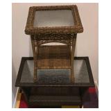 G - Set of 2 Wicker Glass-Top Tables