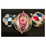 LL-CL - Bradford Mercury Glass Ornament and 2 Harlequin Ornaments