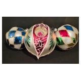 LL-CL - Bradford Mercury Glass Ornament and 2 Harlequin Ornaments