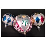 LL-CL - Bradford Mercury Glass Ornament and 2 Harlequin Ornaments