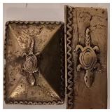 LL-CL - Decorative Bronze Buddha Bust, Cast Iron Pine Cone Candle Holder, and Brass Betel Box Set