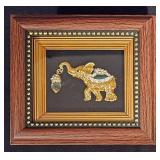 LL-TR - Holiday and Decorative Collectibles Lot: Framed Elephant, Sleigh, Candle, Snowman Ornament, Glass Angel