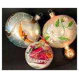 LL-TR - Set of 3 Vintage Hand-Painted Glass Christmas Ornaments