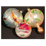 LL-TR - Set of 3 Vintage Hand-Painted Glass Christmas Ornaments