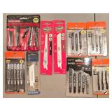 G - Large Assortment of Utility Knives, Precision Knife Sets, Tape Measures, Saw Blades, and Hand Tools