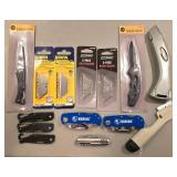 G - Large Assortment of Utility Knives, Precision Knife Sets, Tape Measures, Saw Blades, and Hand Tools