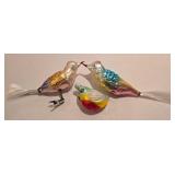 LL-FR - Set of 3 Glass Bird Christmas Ornaments with Clips and Glitter Accents