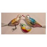 LL-FR - Set of 3 Glass Bird Christmas Ornaments with Clips and Glitter Accents