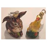 LL-FR - Set of 2 Polish Glass Ornaments - Brown Rabbit and Duck Family