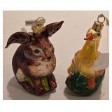 LL-FR - Set of 2 Polish Glass Ornaments - Brown Rabbit and Duck Family