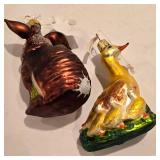 LL-FR - Set of 2 Polish Glass Ornaments - Brown Rabbit and Duck Family