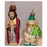 LL-FR - Set of 2 Cody Foster Glass Christmas Ornaments Jesus and Santa Claus