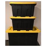 LL-FR - Set of 3 Heavy-Duty Industrial Storage Totes - 2x12 Gallon, 1x27 Gallon