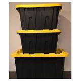 LL-FR - Set of 3 Heavy-Duty Industrial Storage Totes - 2x12 Gallon, 1x27 Gallon