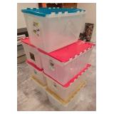 LL-FR - Lot of 7 Plastic Storage Totes - 6 x 12 Gallon, 1 x 15 Gallon with Lids