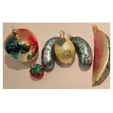 LL-FR - Set of 6 Vintage Glass Fruit and Vegetable Ornaments
