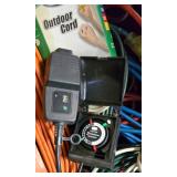 G - Bin of Extension Cords, Multi Outlet Workbench Unit, Timers and Cord Bracket