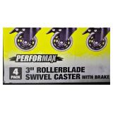 G - Performax 3 Inch Rollerblade Swivel Casters with Brake, Pack of 4