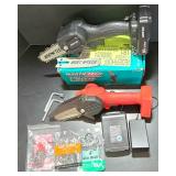 G - Pair of North Tech 4-Inch Pruning Chainsaws with Batteries, Charger, Extra Blade and Chains