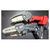 G - Pair of North Tech 4-Inch Pruning Chainsaws with Batteries, Charger, Extra Blade and Chains
