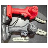 G - Pair of North Tech 4-Inch Pruning Chainsaws with Batteries, Charger, Extra Blade and Chains