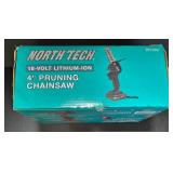 G - Pair of North Tech 4-Inch Pruning Chainsaws with Batteries, Charger, Extra Blade and Chains