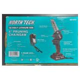 G - Pair of North Tech 4-Inch Pruning Chainsaws with Batteries, Charger, Extra Blade and Chains