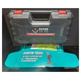 G - Pair of North Tech 4-Inch Pruning Chainsaws with Batteries, Charger, Extra Blade and Chains