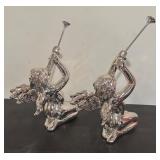 S - Pair of Department 56 Silver Cherub Trumpet Figurines