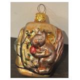 FR - Vintage Christopher Radko Hand Blown Ornament with Squirrel and Bird Design