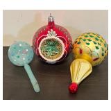 S - Set of 3 Beautiful Hand-Blown Glass Christmas Ornaments
