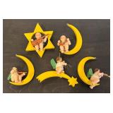 S - Set of 5 Wendt & Kuhn Wooden Angel Ornaments with Musical Instruments