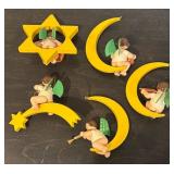 S - Set of 5 Wendt & Kuhn Wooden Angel Ornaments with Musical Instruments