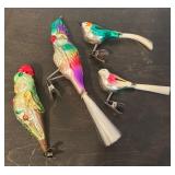 S - Set of 4 Vintage Glass Bird Clip Ornaments