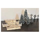 S - Winter Village Display Set with Fences, Snowy Trees, Street Lights and Clock Tower